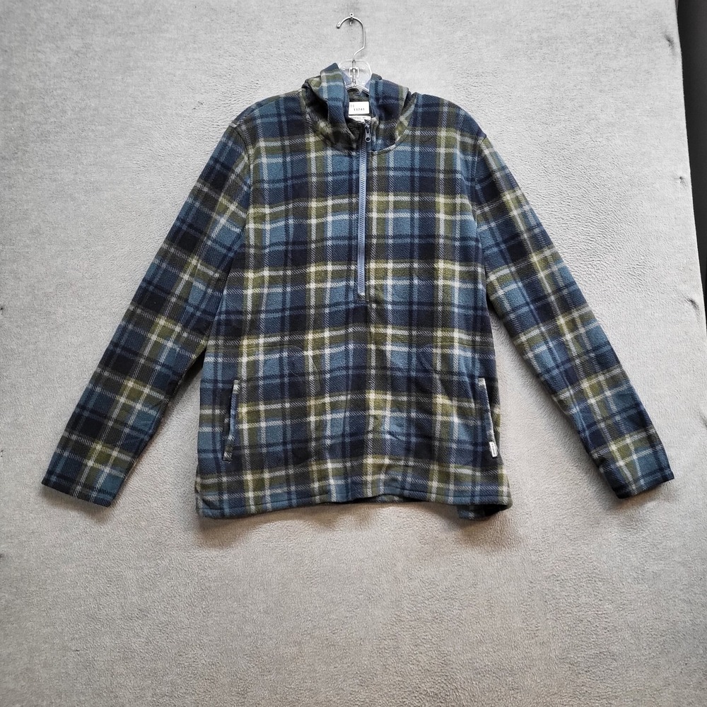 O'Neill Women Sweatshirt 2XL Blue Plaid Hoodie Full Zip‎ Fleece Pocket